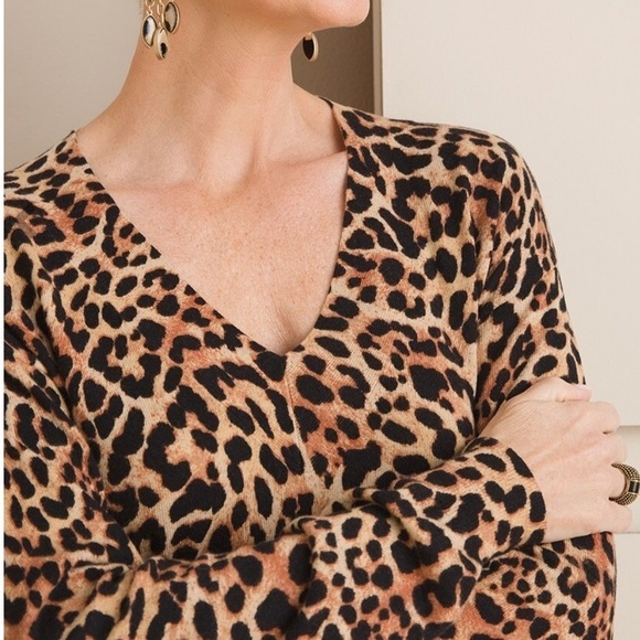 Chico’s Cotton - Cashmere-Blend‎ Animal-Print Tunic Sweater Sz 0 - Picture 9 of 10